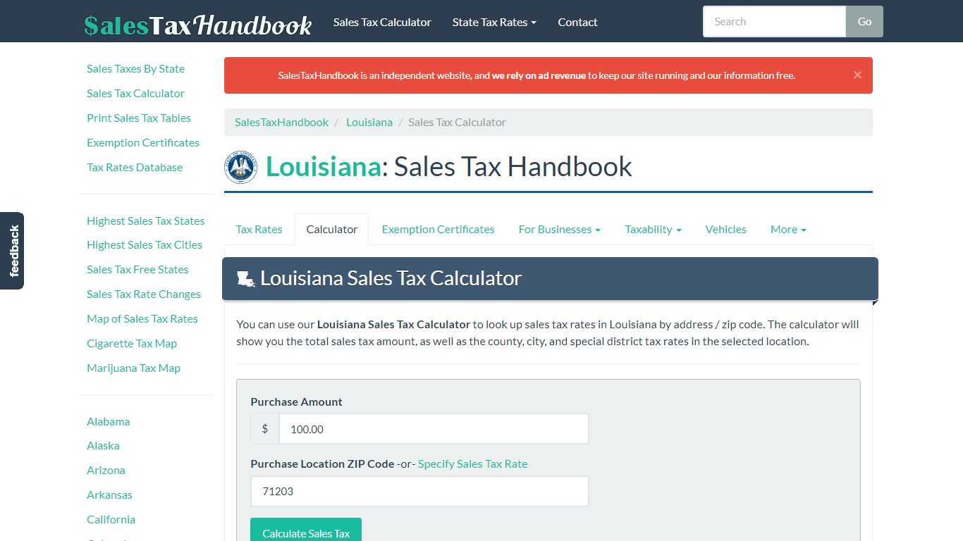 Louisiana Sales Tax Calculator - SalesTaxHandbook